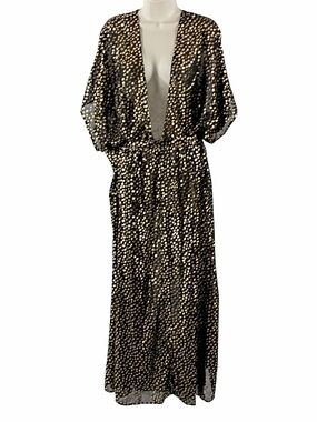 Metallic Dot Black & Gold Swim Coverup Maxi